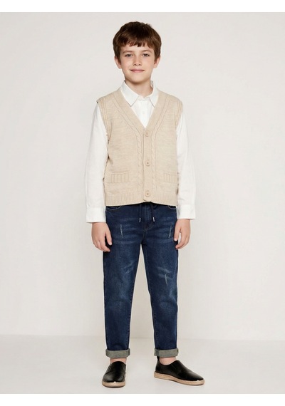 Xo Kids Erkek Çocuk 4lü Alt Üst Takım 6-9 Yaş 13202 Ekru - Lacivert