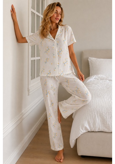 Kadın Loose Kalıp Pamuklu Çok Renkli Pijama Takımı