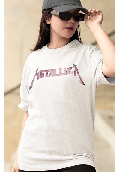 Sevbano Metallica Rock Metal Müzik Grubu Sırt Baskılı Unisex Oversize Tiş Beyaz