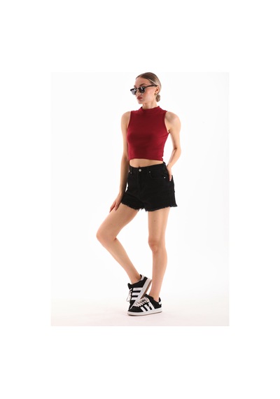Loısy Kadın Likralı Kolsuz Crop Bluz Bordo