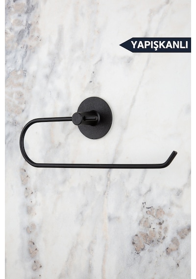 Yapışkanlı Siyah Kağıt Rulo Havluluk, Peçetelik, Yapışkanlı Tasarım, Banyo Askısı Ring Serisi Siyah Diğer