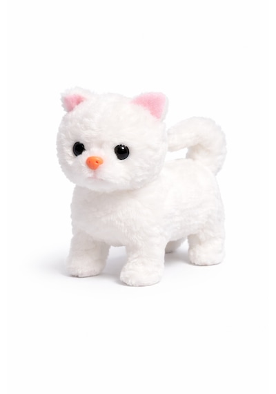 Pilli Yürüyen Peluş Kedi Oyuncak Sevimli Hareketli Peluş Kedi Beyaz