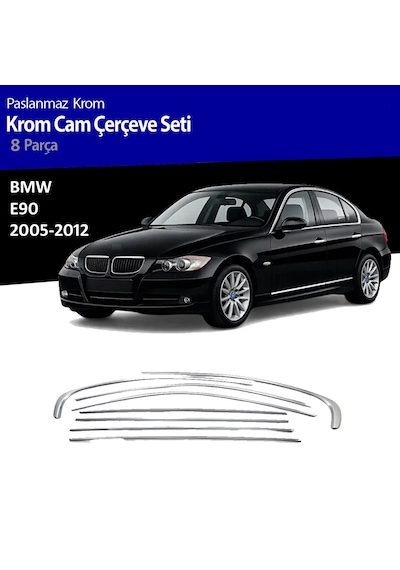Bmw E90 Cam Çıtası Komple Set Çerçevesi Kromu Nikelajı 2005 - 2012