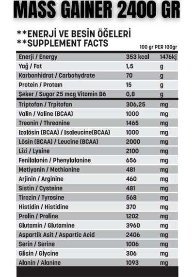 Mass Gainer 2400 Gr Çikolata Aromalı