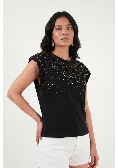 Lela Pamuklu Regular Fit Taş Detaylı Bluz Bayan Bluz 5866945 Siyah