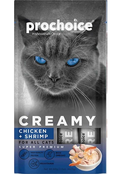 Pro Choice Creamy Kediler İçin Tavuklu Karidesli Sıvı Kedi Ödül 4 x 15 G