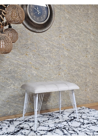 Zafir Metal Beyaz Tel Ayaklı 60 Cm Puf Bench - Puf - Bench - Oturak - Mutfak Oturağı - Antre Oturağı Krem