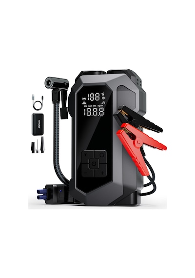 Suitu At-003 Akü Takviye Cihazı 4'ü 1 Arada Powerbank, Hava Kompresörü, Lcd Ekran, 16.000mah 150psı