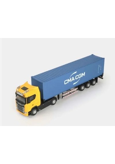 Scanıa S730 Konteyner Tır 30 Cm Sesli Işıklı Çekbırak Metal Model Tır Gerçekçi Detaylı Oyuncak Tır Mavi