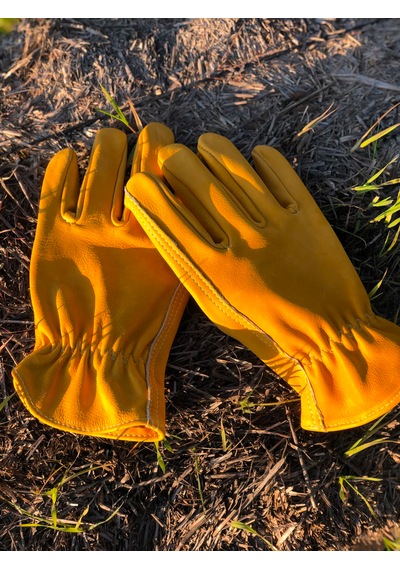 Hakiki Deri Kamp Eldiveni Bahçe Çiftlik Atölye Outdoor Eldiveni Sarı