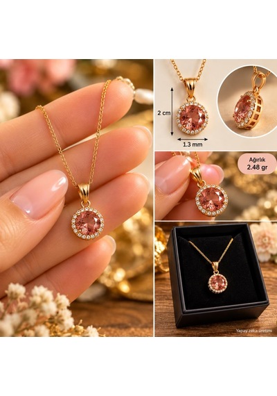 Zultanit Kolye Renk Değiştiren Sultanit Gold Renk Çelik Zincir Kutulu Keseli Çok Renkli