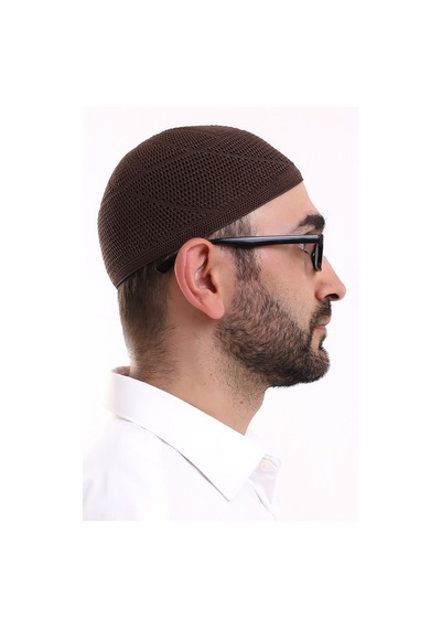 Dantel Pamuklu Triko Makine Örme Takke Kahve