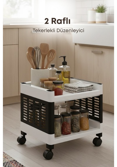Grimorlife 2 Raflı Banyo Düzenleyici Mutfak Rafı Banyo Dolabı Çok Amaçlı Plastik Mutfak Düzenleyici-siyah Siyah
