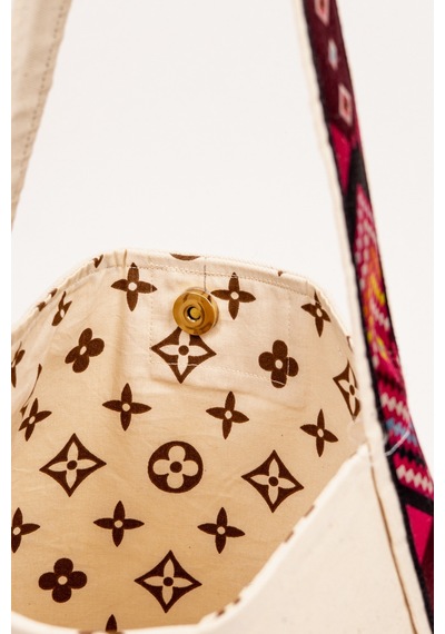 Fabric Craft Bag Omuz Çanta Kanvas Motifli Krem - Pembe