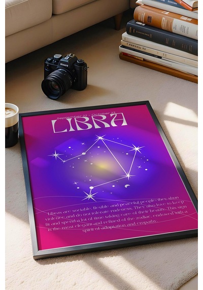 Libra Terazi Burcu Çerçeveli Tablo Aura Enerji Renkleri Astrolojik Takım Yıldızı Sembolü