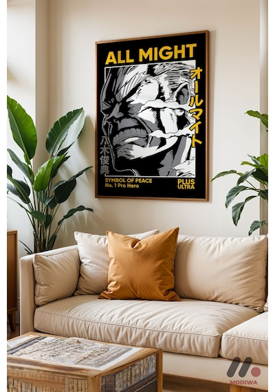 My Hero Academia All Might Poster, Ahşap Çerçeveli Duvar Tablosu - Anime Severlere Özel Hediye