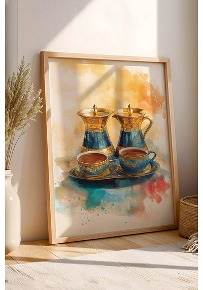 Çay Ocağı Ve Kafe İçin Otantik İnce Belli Çay Ve İbrik Tablo - Nostaljik Yağlı Boya Görünümlü Dekor Kayın Çay Ocağı Ve Kafe İçin Otantik İnce Belli Çay Ve İbrik Tablo - Nostaljik Yağlı Boya Görünümlü Dekor Kayın