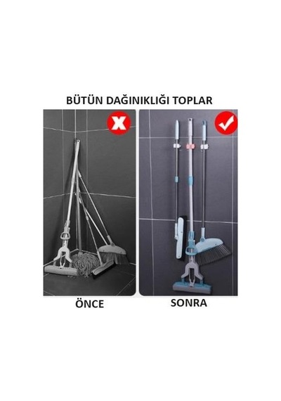 Mop Banyo Askısı Çok Amaçlı Yapışkanlı Askı 4 Adet Fırça Süpürge Papas Düzenleyici Mutfak Çok Renkli