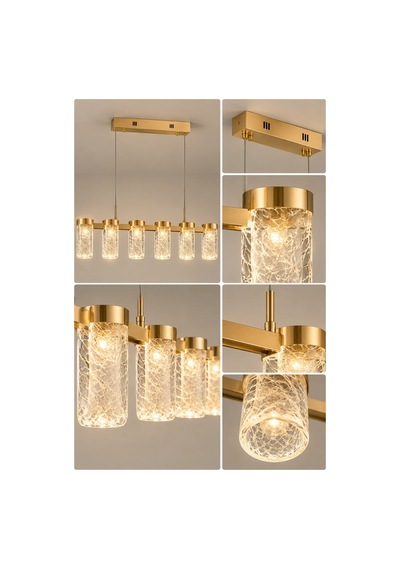 Modern Premium 6'lı Gold Sarkıt Avize Dekoratif Salon Yemek Masası Aydınlatması 40w