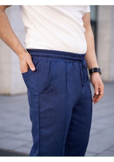 Keten Cepli Çıma Dikişli Jogger Buggy Pantalon Rahat Kalıp - Lacivert