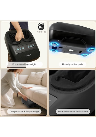 Veicomtech Isılı Shiatsu Ayak Masajı, Uzaktan Kumandalı Plantar Fasiit Nöropatisi İçin Elektrikli Masaj, Titreşim Ve Sıkıştırma Ayarlanabilir Siyah
