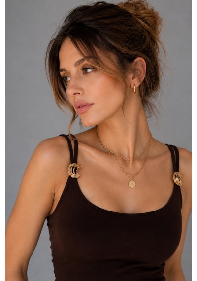Wild Bee Kadın Kahverengi Aksesuar Detaylı İp Askılı Slim Fit Bluz