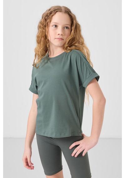 Açık Yeşil Pamuklu O Yaka Oversize Fit Basic Kız Çocuk T-shirt - 75182 Yeşil