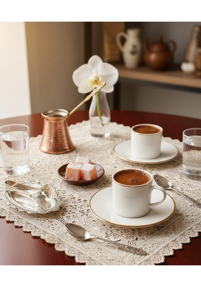 Fine Living Sena 4 Parça 2 Kişilik Yaldızlı Porselen Kahve Seti 90 Ml Beyaz