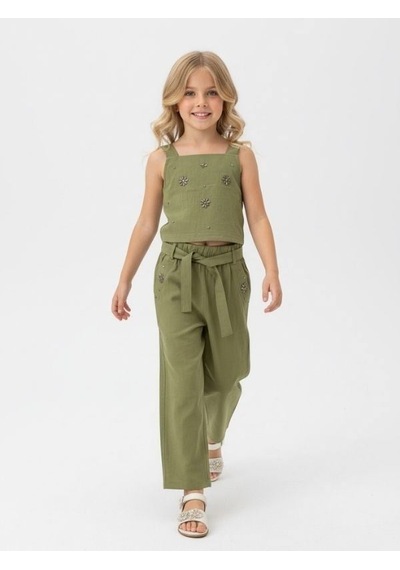 Zekids Kız Çocuk Tasarım Pantolon-17160 Yeşil