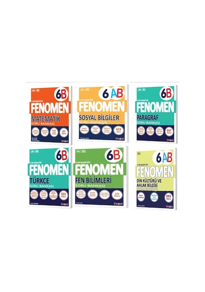 Fenomen 6. Sınıf B Mat + Fen + Türkçe + Sosyal + Din Kültürü + Paragraf Soru Bankası 6 Kitap