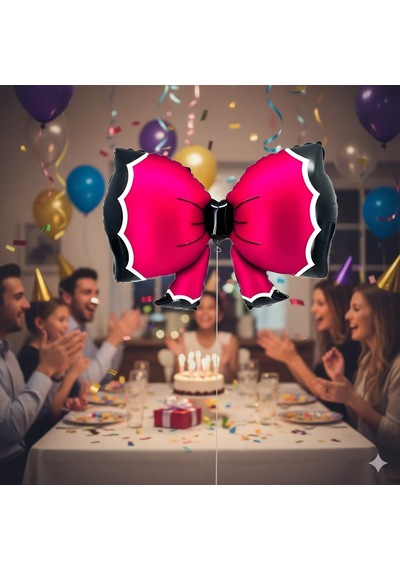 92x58 Cm Fuşya Bowtie Fiyonk Folyo Balon - Doğum Günü Parti Dekorasyon Balonu Çok Renkli