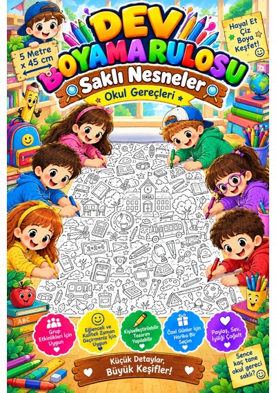 Saklı Nesneler Hidden Object Dev Boyama Kağıdı Boyama Rulosu Büyük Boy 5 Metre - 808525469