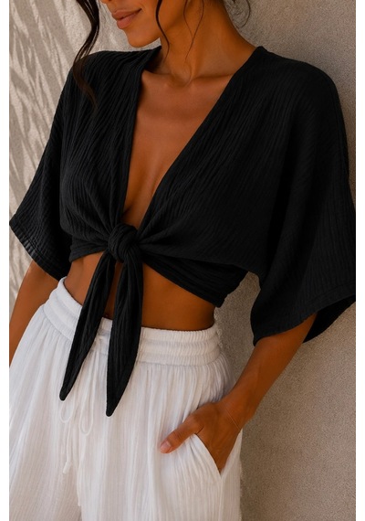 Bbbutikbasic Kadın Müslin Bağlamalı Bolero Bluz Oversize Salaş Yazlık Kimono Hırka My3535 Siyah Bbbutikbasic Kadın Müslin Bağlamalı Bolero Bluz Oversize Salaş Yazlık Kimono Hırka My3535 Siyah