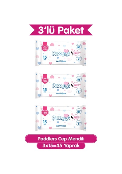 Paddlers Cep Mendili 45 Yaprak (3 Paket x 15’li) – Yumuşak ve Dayanıklı