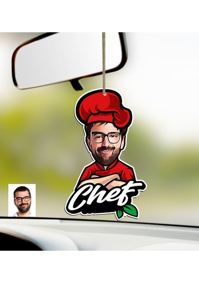 Kişiye Özel Bay Chef Karikatürlü Ahşap Araba Dikiz Ayna Süsü-10