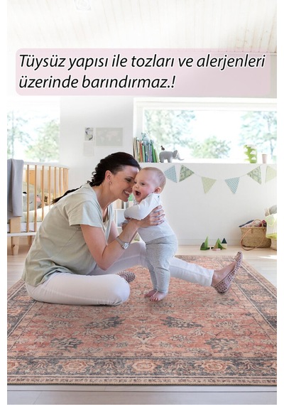 Foldy Vintage Desenli Dokuma Taban Dekoratif Turuncu Halı Fl 51 Turuncu 4