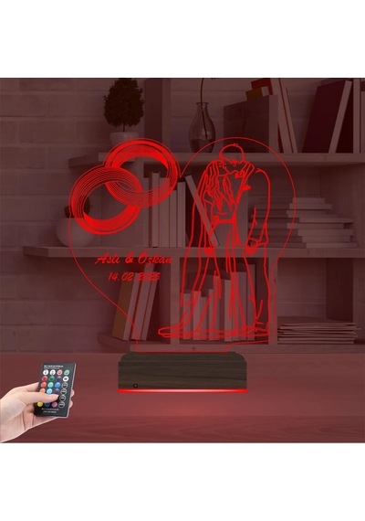 Luvivia Gelin Damat Yıldönümü Sevgiliye Hediye Kişiye Özel 3d Lamba - Masa Gece Lambası