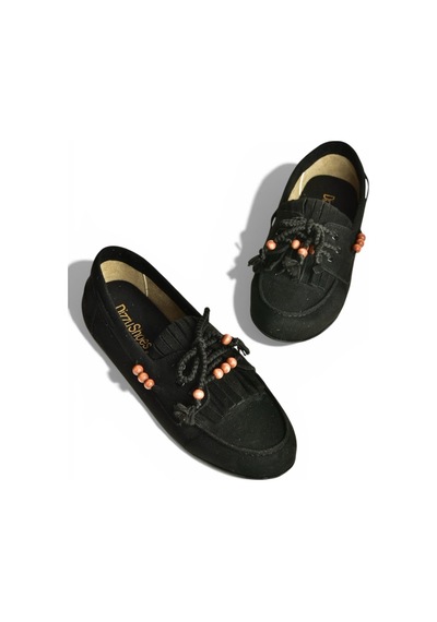 Fox Shoes Y602426202 Siyah Süet Boncuk Detaylı Günlük Kadın Ayakkabı Siyah