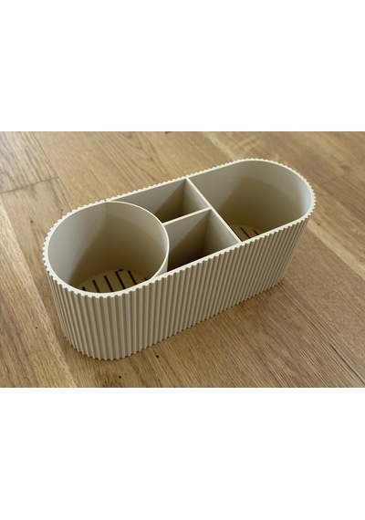 3d Baskı Yivli Oval Masaüstü Düzenleyici Bölmeli Bulaşık Fırçası Sünger Standı Süzdürmeli Lavabo Bej Diğer
