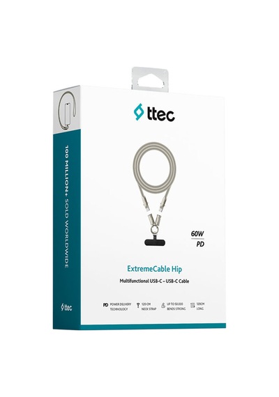 Ttec Extremecable Hip Çok Fonksiyonlu Ekstra Dayanıklı USB-C –USB-C 60W PD/Qc 120 CM Hızlı Şarj/Data Kablo Altın