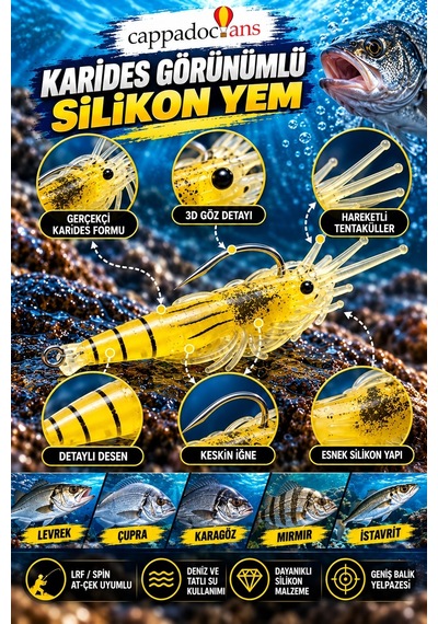 Balık Avı, Avcılık, Balıkçılık Karides Silikon Balık Yemi & Suni Yem Olta - Balık Avı Ve Malzemeler 10 Lu Paket