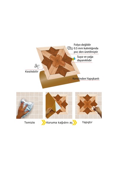 Tink Kendinden Yapışkanlı Ahşap 002 Desenli Pvc Karo 30x30 Cm