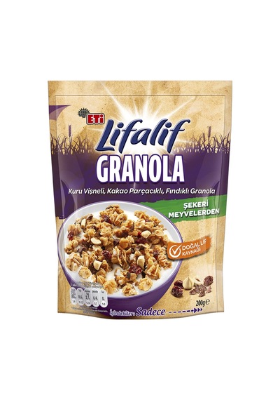 Eti Lifalif Granola Kuru Vişneli, Kakao Parçacıklı, Fındıklı 200 G - 4 Adet Tarı