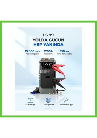 Bezos Nsun T-life Jump Starter 19800 Mah Akü Takviyeli Hava Kompresörü Lensun Ls 99 Dmc