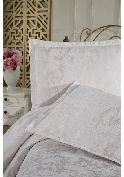 Çeyiz Diyarı Fransız Dantelli Edge Çift Kişilik Yatak Örtüsü 230x250 Cm Krem