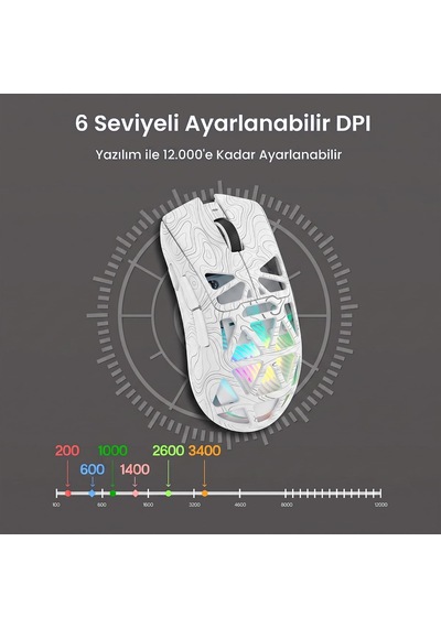 Sc620 Paw3311 Sensör 12000 Dpı 1000hz Kablolu Ve Kablosuz Gaming Oyuncu Mouse Desenli Beyaz