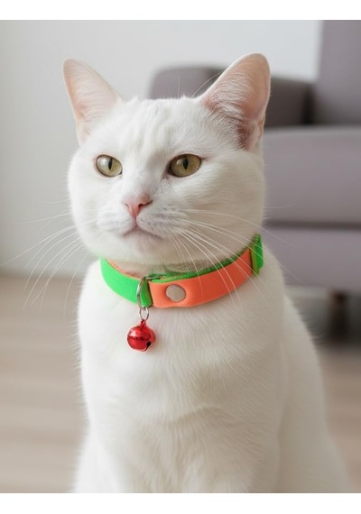 Kedi Kolyesi Tasma Ayarlanabilir Kolon Kordon Sesli Zilli Turuncu & Yeşil