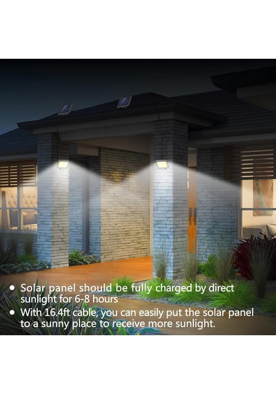 Kablolu Güneş Enerjili 120 Cob Led Solar Bahçe Aydınlatması - Ip65 Su Geçirmez Cob Led Hareket Sensörlü Duvar Lambası, 3 Modlu Dış Mekan Solar Projektör Projektör Aydınlatma