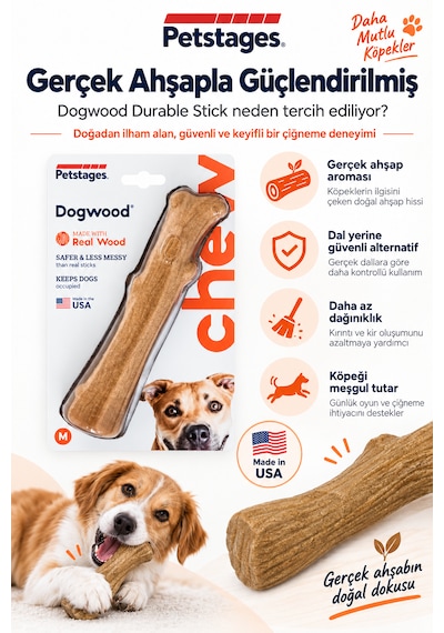 Petstages Dogwood Durable Stick Bitmeyen Kemik Köpek Çiğneme Oyuncağı Medium