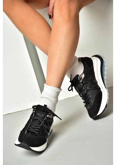 Fox Shoes S973113002 Siyah Süet Kadın Spor Ayakkabı Sneakers Siyah